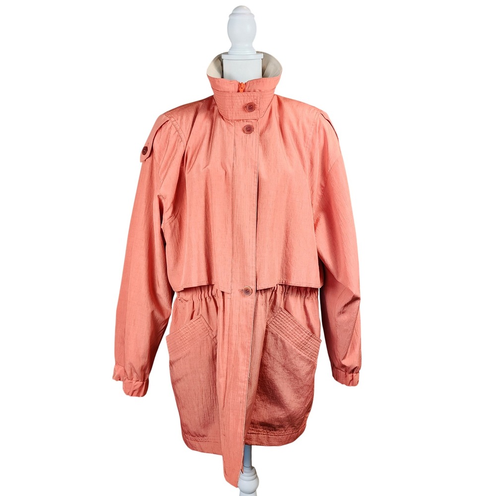 Vintage‎ Utex 50 Rain Windbreaker Jacket Womens Large Coral Salmon Funnel Neck
